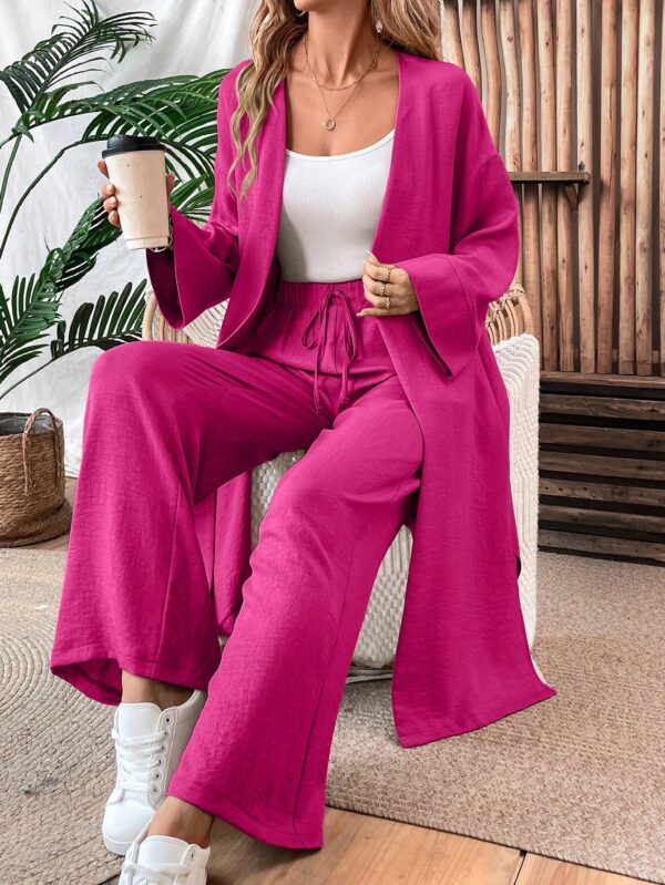 Conjunto Casual de Abrigo Largo y Pantalón Ancho de Lino - Image 66