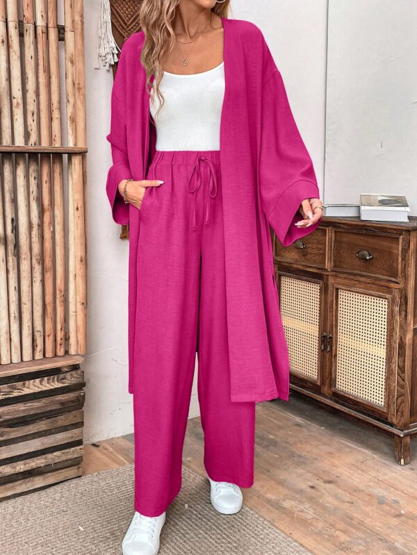 Conjunto Casual de Abrigo Largo y Pantalón Ancho de Lino - Image 67