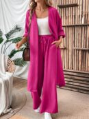 Conjunto Casual de Abrigo Largo y Pantalón Ancho de Lino