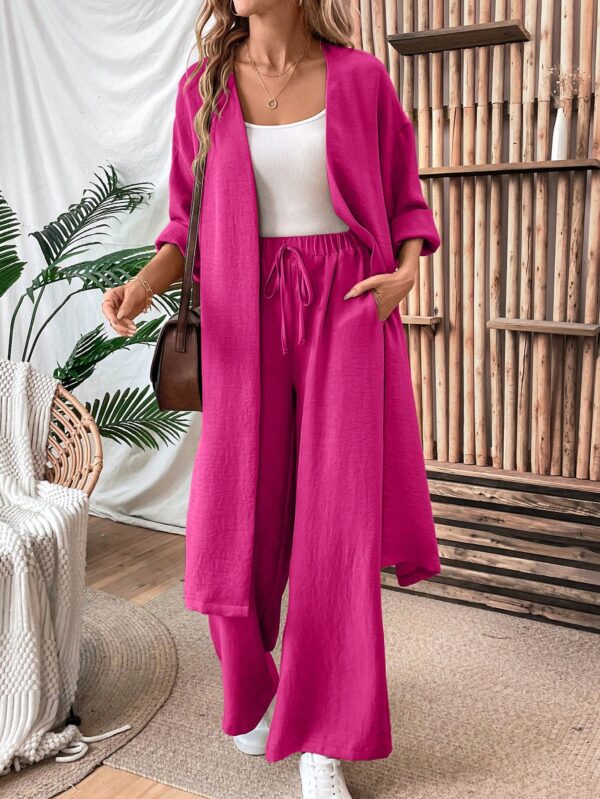 Conjunto Casual de Abrigo Largo y Pantalón Ancho de Lino - Image 68