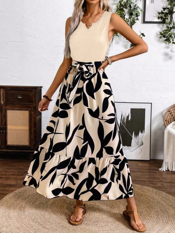 Vestido Estampado de Verano con Cinturón y Detalle de Volantes - Image 4