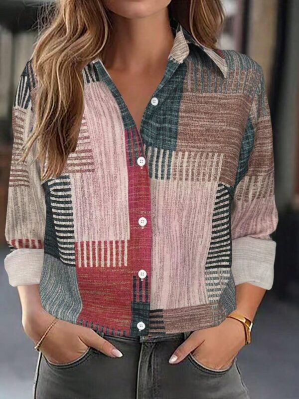 Camisa Retro Casual Manga Larga con Detalles de Botones y Estampado - Image 15