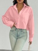 Camisa Casual Manga Larga con Bolsillo y Hombros Caídos