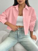 Camisa Casual Manga Larga con Bolsillo y Hombros Caídos