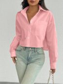 Camisa Casual Manga Larga con Bolsillo y Hombros Caídos
