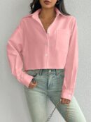 Camisa Casual Manga Larga con Bolsillo y Hombros Caídos