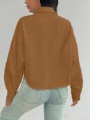 Camisa Casual Manga Larga con Bolsillo y Hombros Caídos