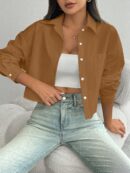 Camisa Casual Manga Larga con Bolsillo y Hombros Caídos