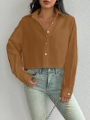 Camisa Casual Manga Larga con Bolsillo y Hombros Caídos