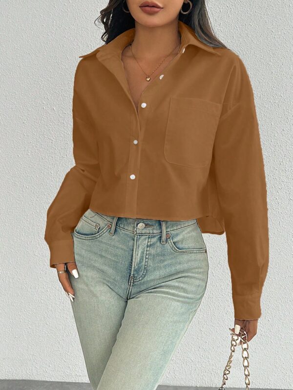 Camisa Casual Manga Larga con Bolsillo y Hombros Caídos - Image 77