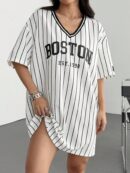 Vestido Casual de Verano con Escote en V y Estampado de Letras y Números