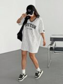 Vestido Casual de Verano con Escote en V y Estampado de Letras y Números