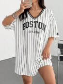 Vestido Casual de Verano con Escote en V y Estampado de Letras y Números
