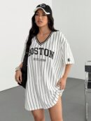 Vestido Casual de Verano con Escote en V y Estampado de Letras y Números
