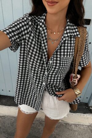 Camisa Estampada de Manga Corta para Mujer Estilo Vacacional