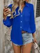 Camisa Casual Manga Larga con Botones Frontales y Bolsillo
