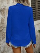 Camisa Casual Manga Larga con Botones Frontales y Bolsillo