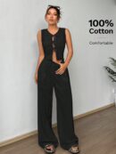 Conjunto de Chaleco con Lazo y Pantalón Recto Casual