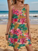 Vestido Mini Casual con Estampado Floral y Tirantes Espaguetis