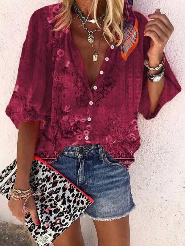 Camisa de Estilo Boho con Estampado Floral Vintage - Image 16