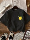 Camiseta Casual con Estampado de Limones y Cuello Redondo