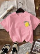 Camiseta Casual con Estampado de Limones y Cuello Redondo