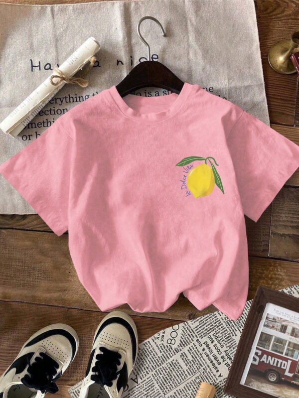 Camiseta Casual con Estampado de Limones y Cuello Redondo - Image 17