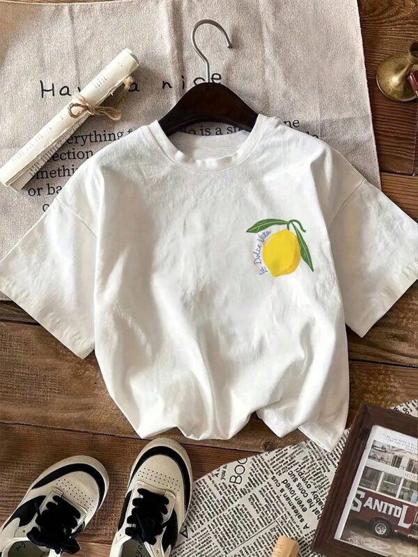 Camiseta Casual con Estampado de Limones y Cuello Redondo - Image 27