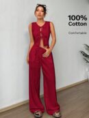 Conjunto de Chaleco con Lazo y Pantalón Recto Casual