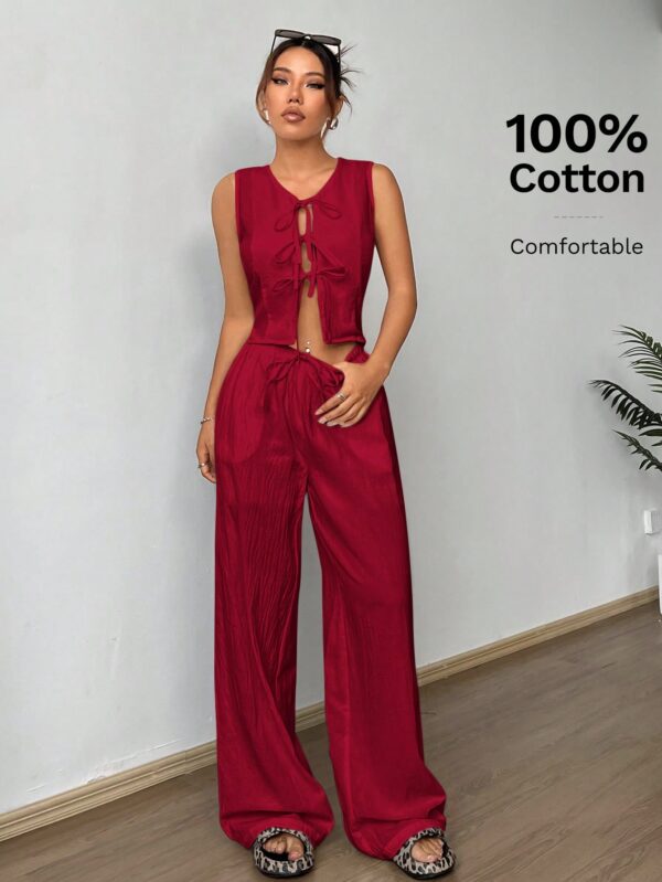 Conjunto de Chaleco con Lazo y Pantalón Recto Casual - Image 11