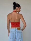 Top Asimétrico sin Espalda con Cuello Halter en Café