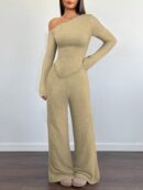 Conjunto Casual de Invierno Asimétrico 2 Piezas: Camiseta y Pantalón Ancho