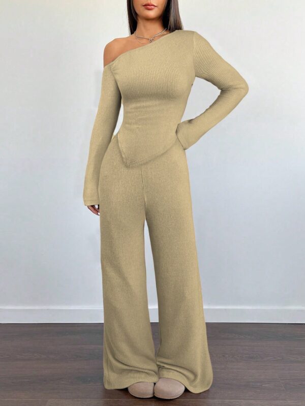 Conjunto Casual de Invierno Asimétrico 2 Piezas: Camiseta y Pantalón Ancho - Image 13