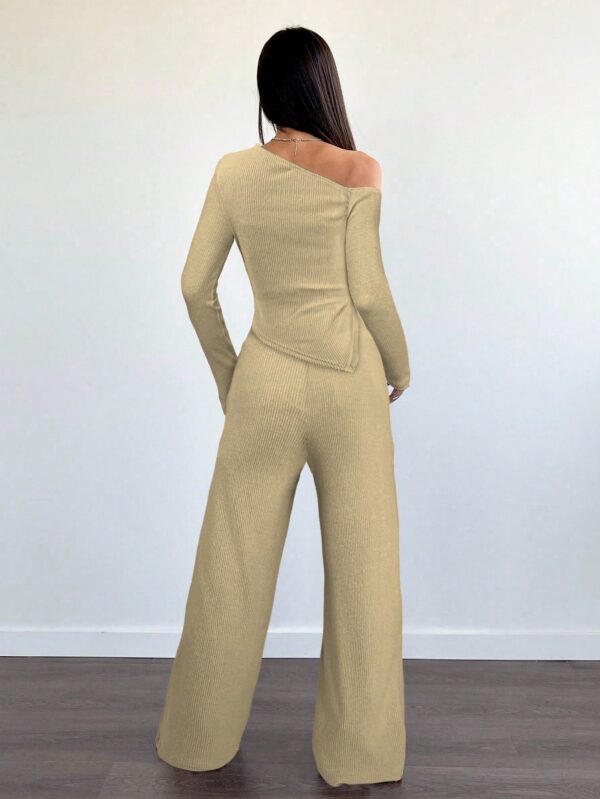 Conjunto Casual de Invierno Asimétrico 2 Piezas: Camiseta y Pantalón Ancho - Image 14