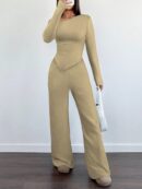 Conjunto Casual de Invierno Asimétrico 2 Piezas: Camiseta y Pantalón Ancho
