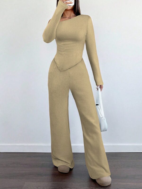 Conjunto Casual de Invierno Asimétrico 2 Piezas: Camiseta y Pantalón Ancho - Image 15