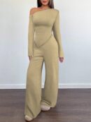 Conjunto Casual de Invierno Asimétrico 2 Piezas: Camiseta y Pantalón Ancho