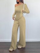 Conjunto Casual de Invierno Asimétrico 2 Piezas: Camiseta y Pantalón Ancho