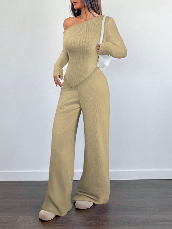 Conjunto Casual de Invierno Asimétrico 2 Piezas: Camiseta y Pantalón Ancho - Image 17