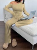 Conjunto Casual de Invierno Asimétrico 2 Piezas: Camiseta y Pantalón Ancho