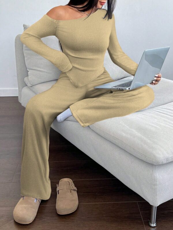 Conjunto Casual de Invierno Asimétrico 2 Piezas: Camiseta y Pantalón Ancho - Image 18
