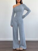 Conjunto Casual de Invierno Asimétrico 2 Piezas: Camiseta y Pantalón Ancho