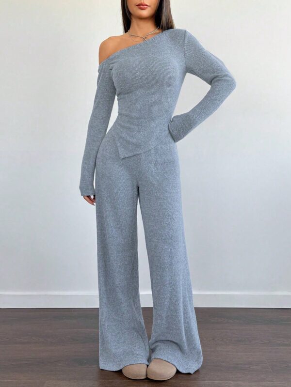Conjunto Casual de Invierno Asimétrico 2 Piezas: Camiseta y Pantalón Ancho - Image 43