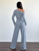 Conjunto Casual de Invierno Asimétrico 2 Piezas: Camiseta y Pantalón Ancho