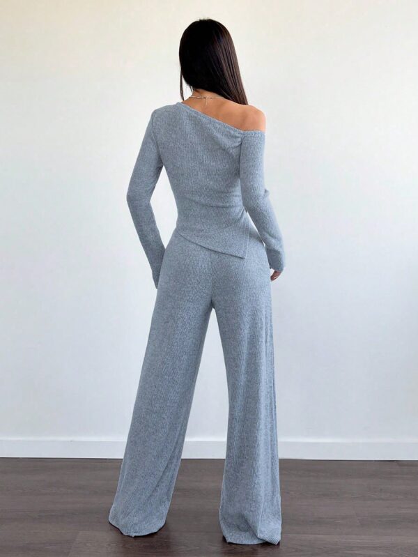 Conjunto Casual de Invierno Asimétrico 2 Piezas: Camiseta y Pantalón Ancho - Image 44