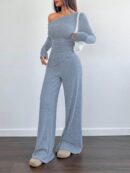 Conjunto Casual de Invierno Asimétrico 2 Piezas: Camiseta y Pantalón Ancho