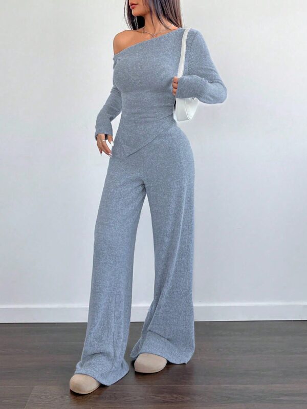 Conjunto Casual de Invierno Asimétrico 2 Piezas: Camiseta y Pantalón Ancho - Image 45