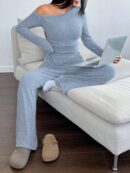 Conjunto Casual de Invierno Asimétrico 2 Piezas: Camiseta y Pantalón Ancho