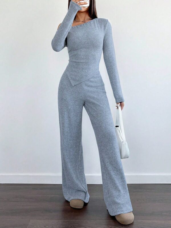 Conjunto Casual de Invierno Asimétrico 2 Piezas: Camiseta y Pantalón Ancho - Image 47