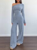 Conjunto Casual de Invierno Asimétrico 2 Piezas: Camiseta y Pantalón Ancho
